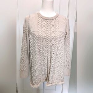 Odd Molly cable knit Long sleeve sweater Boho Fringe Hem beige size 1